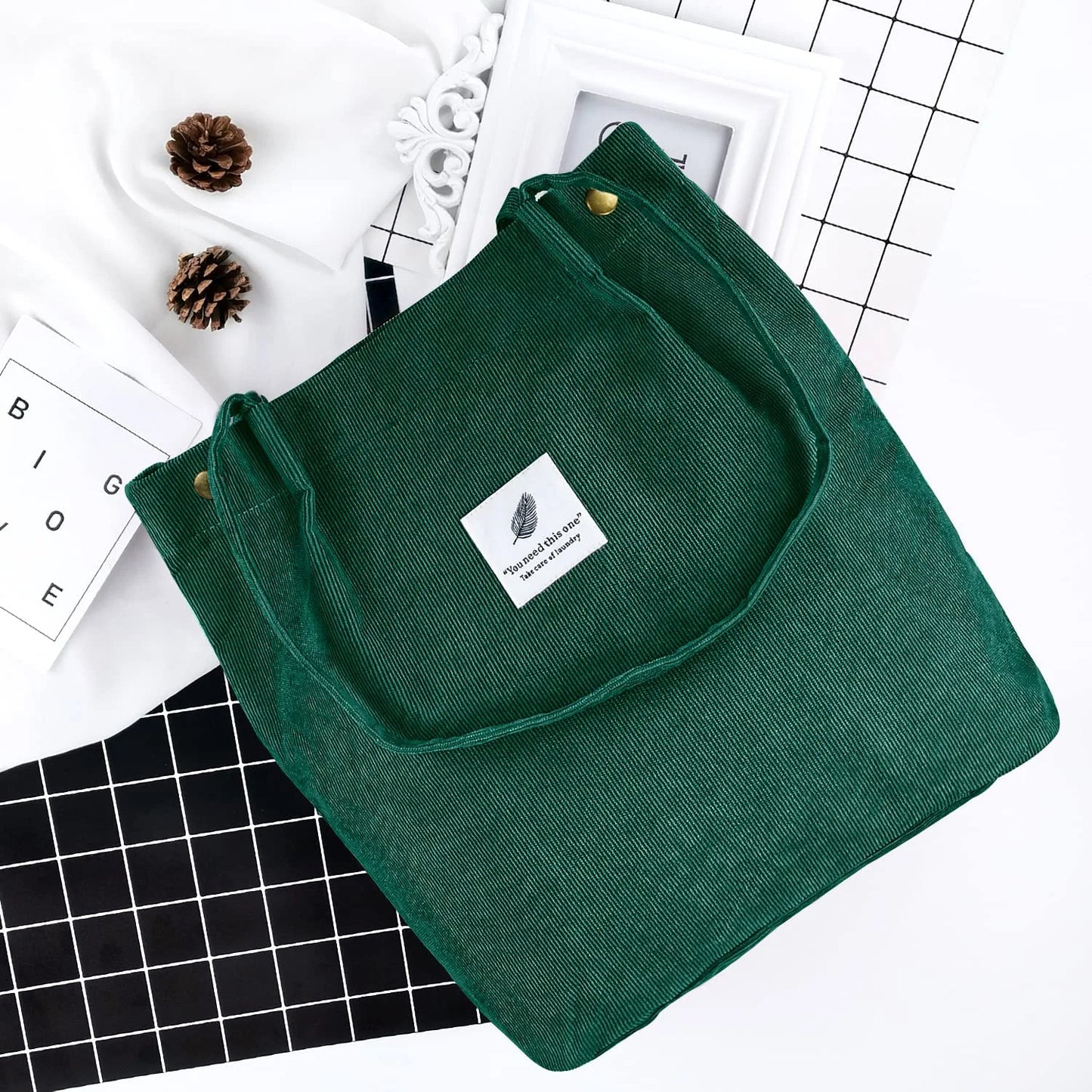 2Pcs Corduroy Tote Bag for Women,Cute Tote Bags, Shoulder Handbags School Shopping Bag for Girls Women for Mother'S Day Gift