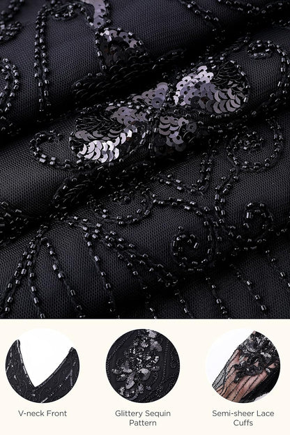 plus Size 1920S Art Deco Fringed Sequin Dress Flapper Gatsby Costume Dress for Women